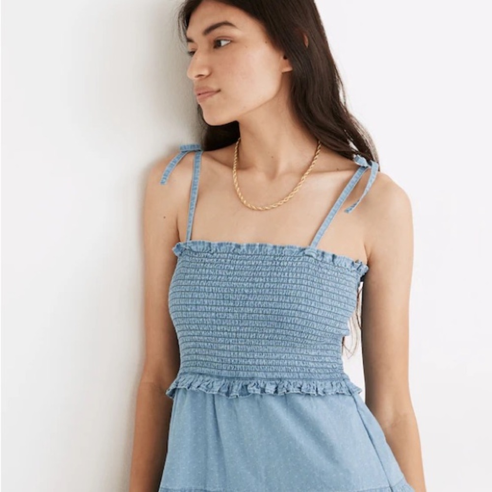 Madewell size S Denim Lucie Tie-Strap Smocked Midi Dress